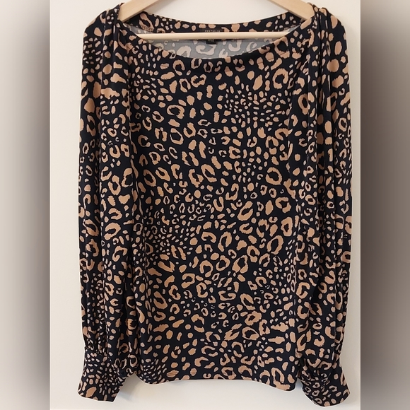 Ann Taylor Flowy Baggy Long Sleeve Cheetah Print Blouse Size L - Picture 8 of 10